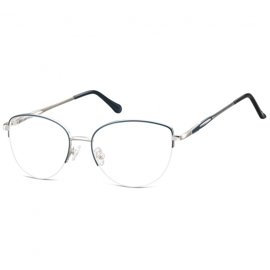 Damskie okulary żyłkowe zerówki oprawki korekcyjne kocie oczy Flex 898D granatowo-srebrne